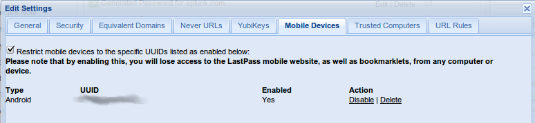 LastPass UUID settings